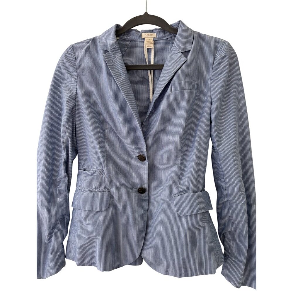 J. Crew Schoolboy Blazer Blue White Striped Cotton Two Button Slim Fit Work